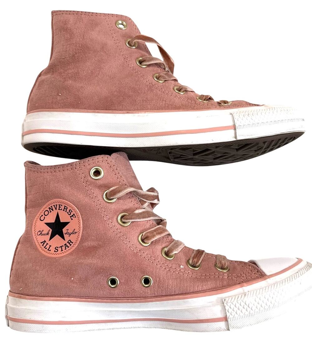 Converse Chuck Taylor High Top Sneakers Women 7 Rose Pink Textured Suede Velvet